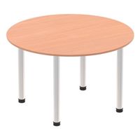 impulse 1200mm round table beech top brushed aluminium post leg