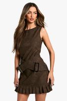 vestido mini de piel sintetica con cinturon doble brown