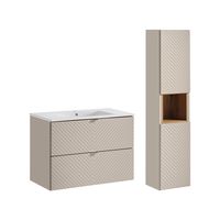 set de muebles con lavabo encastrado y columna estratificado 80cm