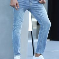 vaqueros ajustados de alta elasticidad pantalones informales de estilo callejero para hombres con efecto desgastado para todas las estaciones