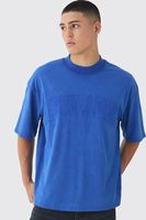 camiseta oversize recta destenida con bordado de eslogan grueso azul