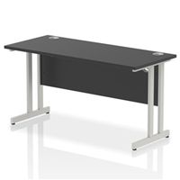 impulse 1400x600mm straight desk black top silver cantilever leg