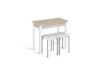 conjunto mesa libro ara 40-80x40 roblebco  2 taburetes asiento bco