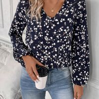 blusa de cuello en v con estampado floral top casual de manga larga para primavera y otono ropa de mujer