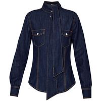 liu jo camisa camisa de tejido denim con lazo para mujer