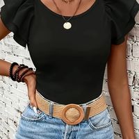 top delgado con volantes en capas elegante camiseta sencilla de cuello redondo para primavera y verano ropa de mujer