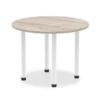 impulse 1000mm round table grey oak top white post leg