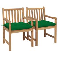 vidaxl sillas de jardin 2 uds madera maciza de teca con cojines verdes