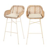 lote de 2 taburetes de bar de ratan con patas beige de 76cm - beige