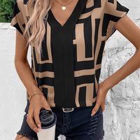 blusa estampada con cuello en v elegante top de manga corta para primavera y verano ropa de mujer