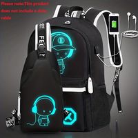 conjunto de 2 piezas mochila escolar casual de gran capacidad con estampado de dibujos animados y bandolera cable de datos no incluido