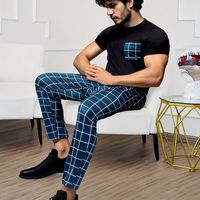 conjunto de pijama para hombre con 2 camisetas cortas de moda con bolsillo a cuadros y pantalones a cuadros estilo comodo y amigable con la piel para hombres acogedores