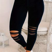 leggings rasgados solidos leggings de entrenamiento de cintura alta y longitud larga casuales ropa de mujer