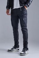 pantalon tall pitillo cargo de sarga revestido con pernera plisada negro