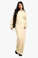 vestido jersey maxi premium oversize con escote bardot beige