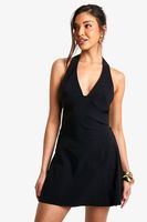 vestido mini de bengalina con escote halter negro