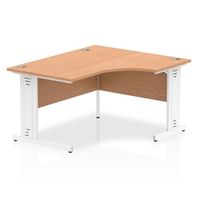 impulse 1400mm right crescent desk oak top white cable managed leg