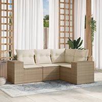 vidaxl juego de sofas jardin con cojines 4 pzas ratan sintetico beige