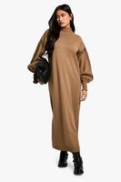 vestido maxi oversize de punto con costuras beige