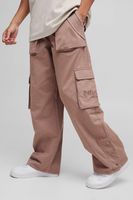 pantalon cargo holgado de sarga cardada con cintura elastica y bordado beige