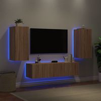 vidaxl muebles tv pared con led 4 pzas madera ingenieria roble sonoma