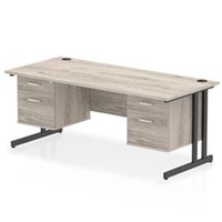 impulse 1800x800 desk grey oakblack cantilever 2x2 drawer fixed ped