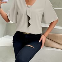 blusa con cuello en v y decoracion de cuentas elegante top con mangas de volantes para primavera y verano ropa de mujer