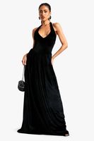 vestido maxi de terciopelo con escote en u estilo mesonera negro