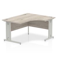 impulse 1400mm right crescent desk grey oak silver cable managed leg