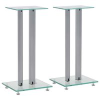 vidaxl soportes altavoz vidrio templado diseno 2 pilares plata 2 uds