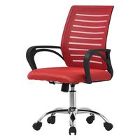 silla de oficina ergonomica roja de rejilla con resposabrazos