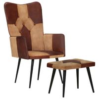 vidaxl sillon con reposapies cuero autentico y lona marron