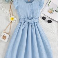 vestido de princesa casual sin mangas elegante y solido con volantes y cinturon ideal para vacaciones y verano