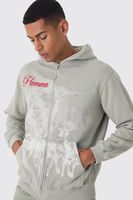 sudadera con capucha cremallera y estampado de caballos destenido cream