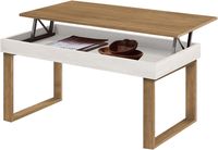 mesa centro elevable madera maciza acabado blanco y encerado