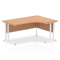 impulse 1600mm right crescent desk oak top white cantilever leg