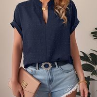 blusa de cuello en v de color solido elegante blusa de manga corta para primavera y verano ropa de mujer