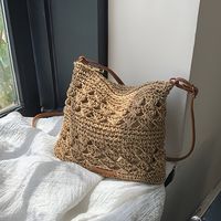 bolso de paja tejido a ganchillo de color liso para mujer bandolera informal con cremallera y correa ajustable idea de regalo perfecta