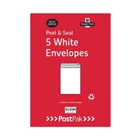 postpak c4 peel and seal white 90gsm 5 envelopes pack of 40 9731232