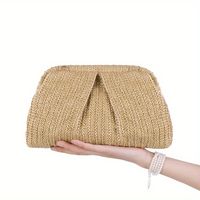 bolso de mano de paja tejido de moda para mujer con cierre y correa de cadena para llevar cruzado elegante y estiloso bolso de hombro para fiestas