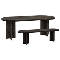 pack mesa comedor ovalada y banco de madera maciza negro 180x75cm