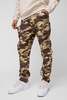 pantalon cargo ajustado de sarga con estampado de camuflaje en degradado y multibolsillos cargo brown