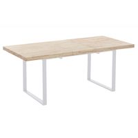 mesa de comedor extensible de madera clara y acero blanco