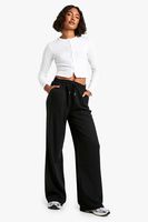 tall tailored drawstring waistband wide leg trouser negro