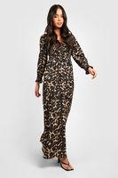 vestido petite maxi fruncido con estampado de leopardo negro