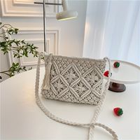 bolso de paja bohemio casual bolso cuadrado tejido con patron hueco oclro solido bolso de hombro de viaje