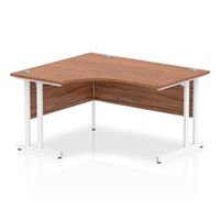 impulse 1400mm left crescent desk walnut top white cantilever leg