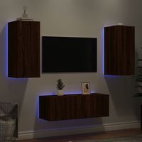 vidaxl muebles tv pared con led 4 pzas madera ingenieria marron roble