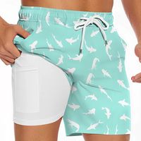 pantalones cortos de doble capa con cordon de secado rapido para hombre con estampado digital de tiburones y bolsillos para deportes de playa en verano