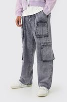 pantalon cargo holgado destenido con cintura fija gris